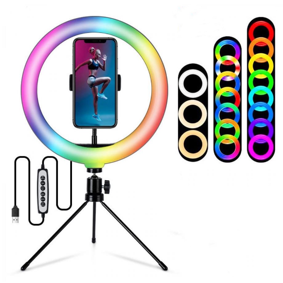 Kit Ring Light 6+10Polegadas 26cm RGB com tripé de mesa