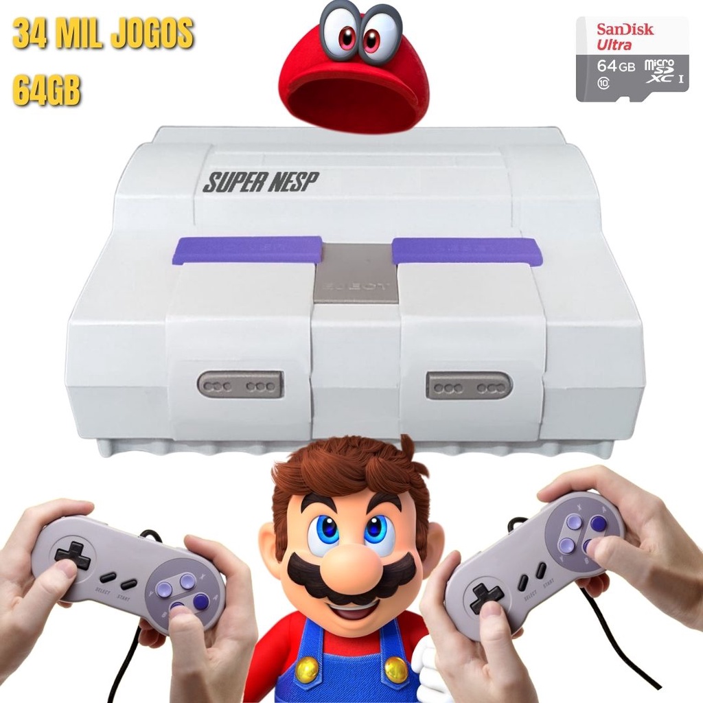 Mini Super Nintendo Retro + de 20 mil jogos com 2 Controles USB