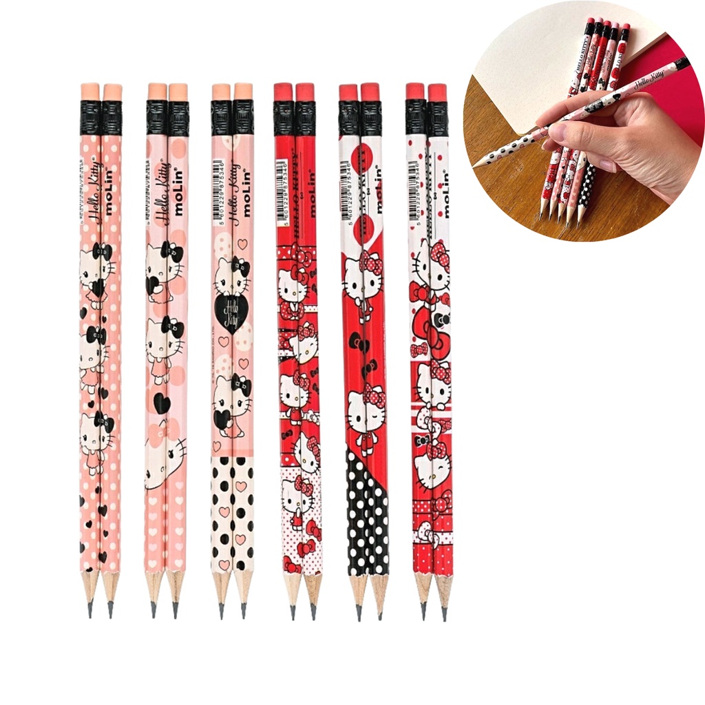 Lápis Escolar Infantil Estampado Com Borracha Hello Kityy