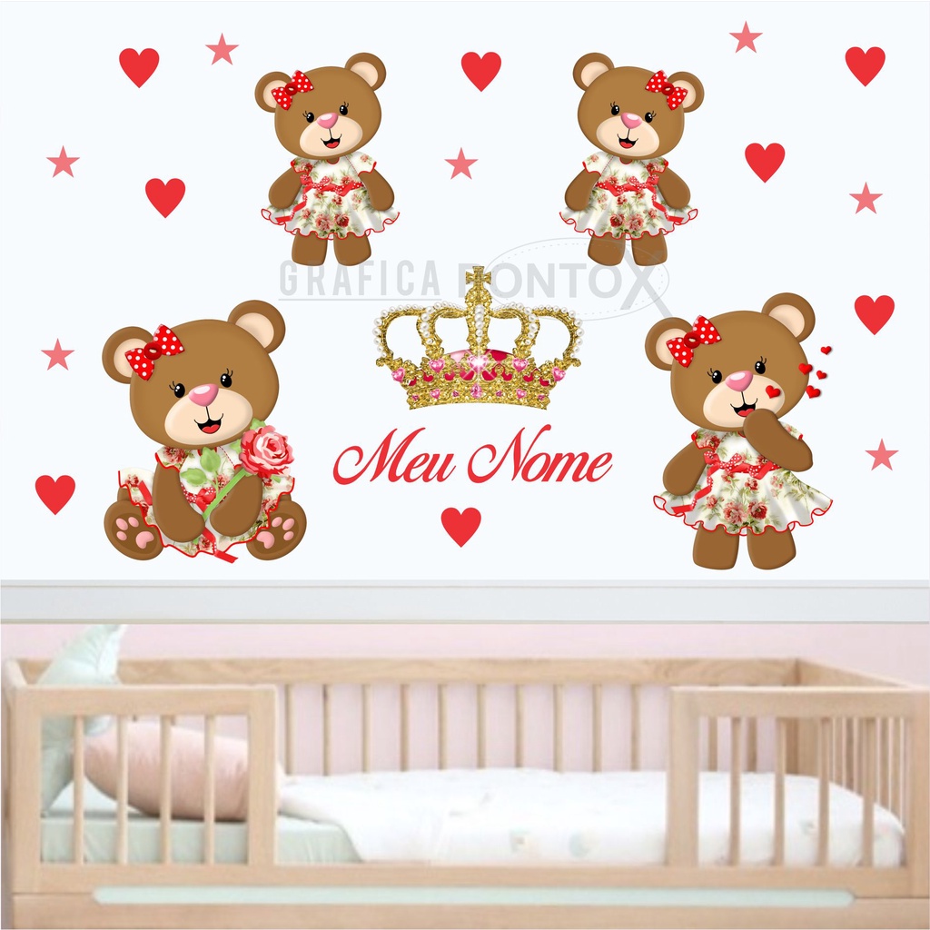 46 Adesivos de Parede Adesivo Ursinha Princesa Coroa Vermelha - Decoração Infantil Quarto de Menina em Oferta na Shopee