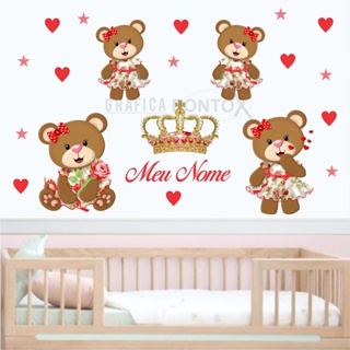 46 Adesivos de Parede Adesivo Ursinha Princesa Coroa Vermelha - Decoração Infantil Quarto de Menina em Oferta na Shopee