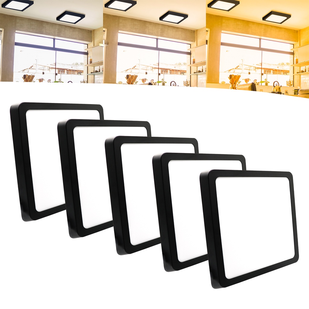 Kit 5 Painel Plafon Led Sobrepor 18w Bivolt Quadrado Preto em Oferta na Shopee