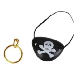 Acessórios Fantasia Pirata - Tapa Olho com Elástico + Brinco de Pressão/Encaixe