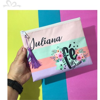 Necessaire Tecido Personalizada com Nome Impermeável Bolsa Feminina Presente Estampa Religiosa