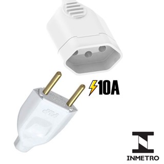 Kit Plugue Tomada Macho + Plugue Fêmea para Extensão 10A Branco