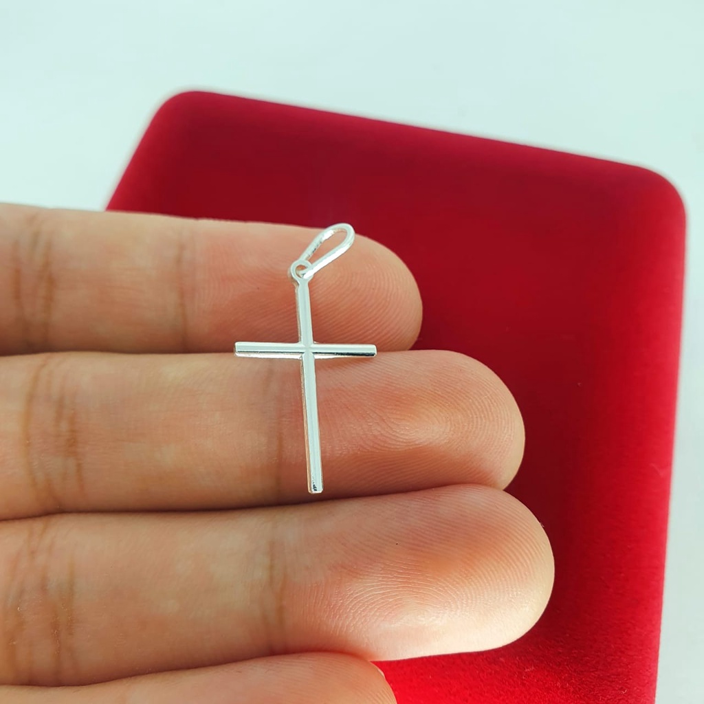 Pingente prata 925 legítima cruz palito 15mm x 30mm