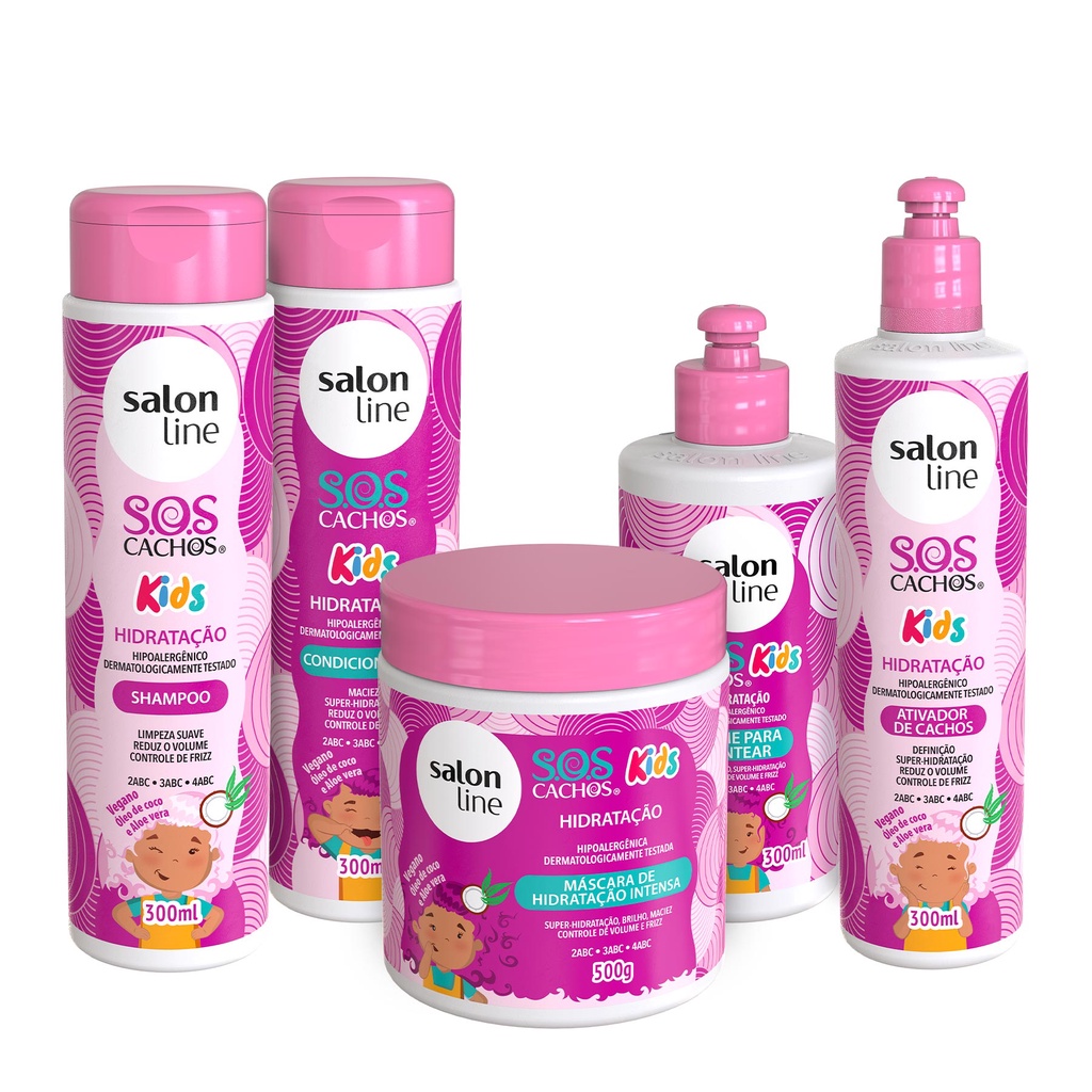 Kit Shampoo + Condicionador + Máscara + Ativador de Cachos + Creme de Pentear SOS Cachos Kids Hidratação