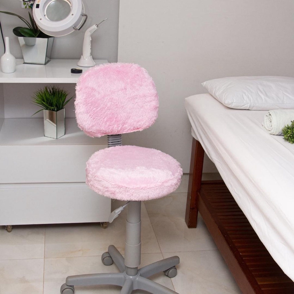 Capa Cadeira Mocho Q Pelo Curto Rosa escritorio mocho salao estetica manicure maquiagem giratoria