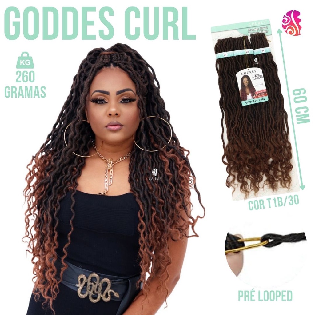 Kit 2 Cabelos Sintetico Goddess Curl 70Cm Faux Locs - Dread - Cherey - 260 Gramas