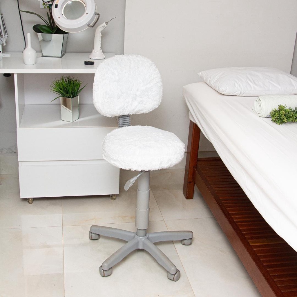 Capa Cadeira Mocho Q Pelo Curto Branca escritorio mocho salao estetica manicure maquiagem giratoria