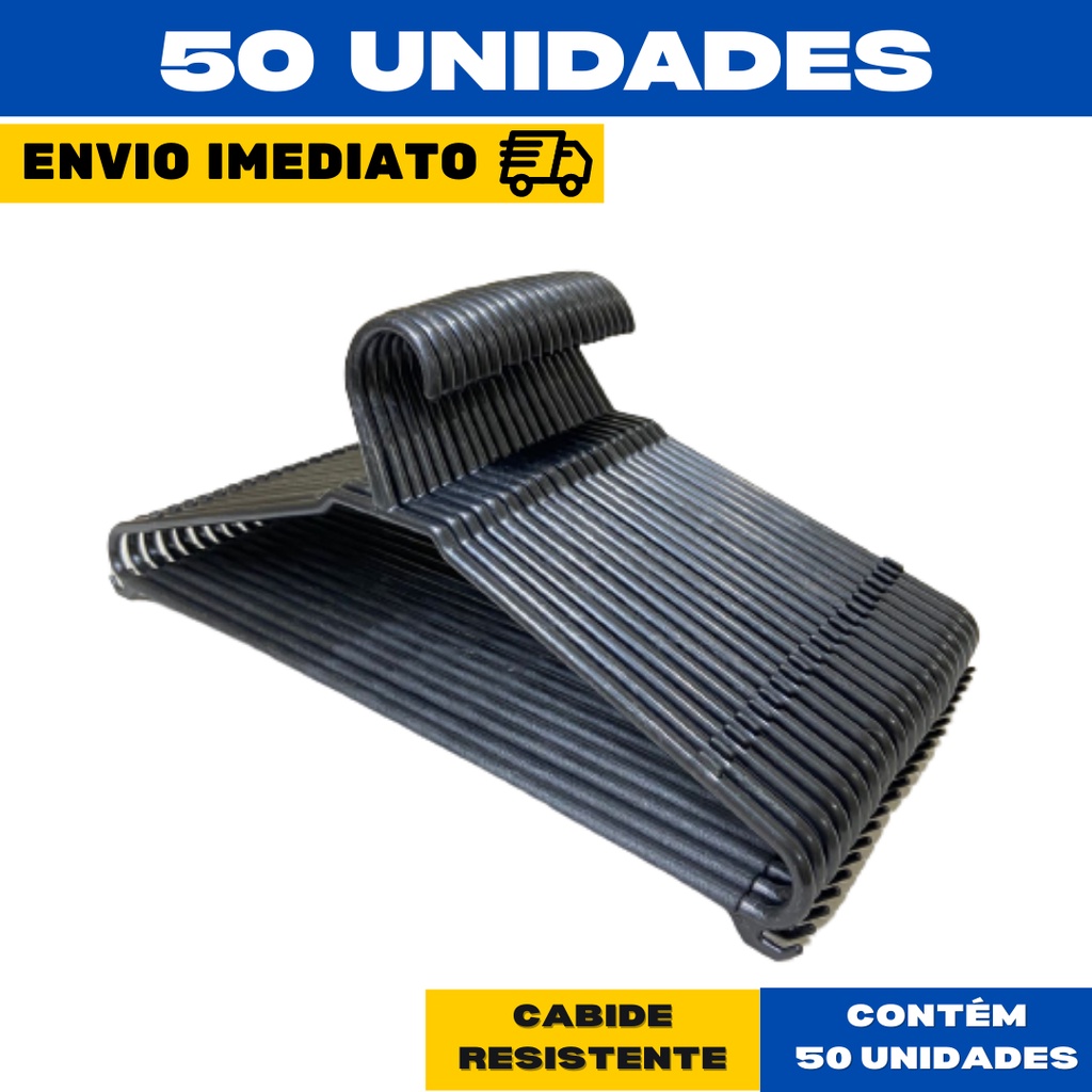 Cabide Adulto Preto Reforçado Kit 50 Cabides Para Roupas Organizadores De Guarda Roupas