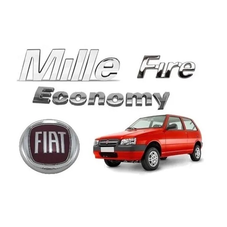 Emblemas Uno Mille Fire Economy Cromado Fiat + Da Grade