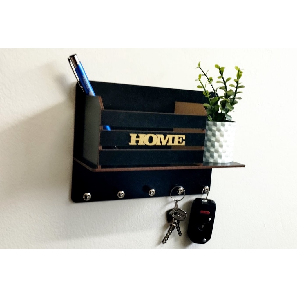 porta chave decorativo home com mini prateleira mdf preto