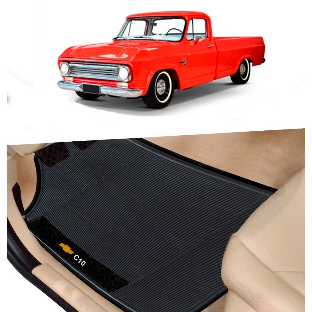 Kit 4 Tapetes Para Camionete C-10 Chevrolet 1964 Ao 1984 Preto Bordado Em Couro