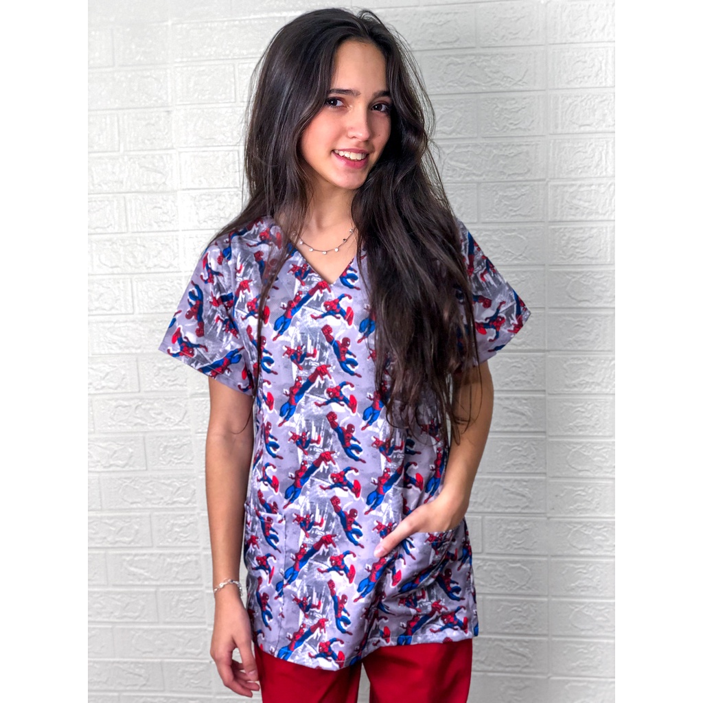 Bata | Scrub Pijama Cirúrgico Estampado Homem Aranha - Moda Hospitalar Unisex Feminino e Masculino