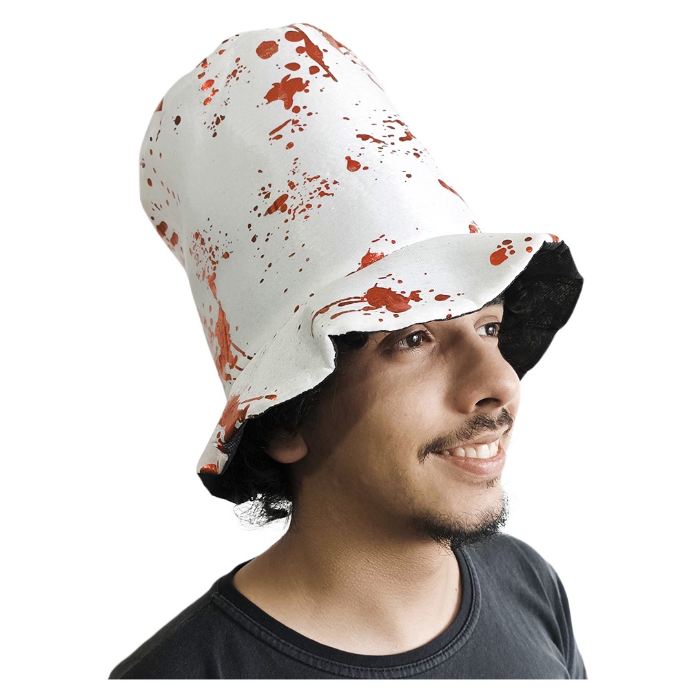 Cartola Branca de Halloween com Sangue Adulta Média