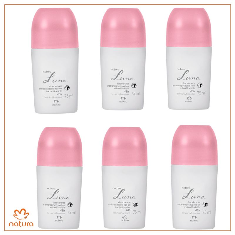 KIT COM 6 DESODORANTE ANTITRANSPIRANTE ROLL-ON LUNA 75 ML em Oferta na Shopee