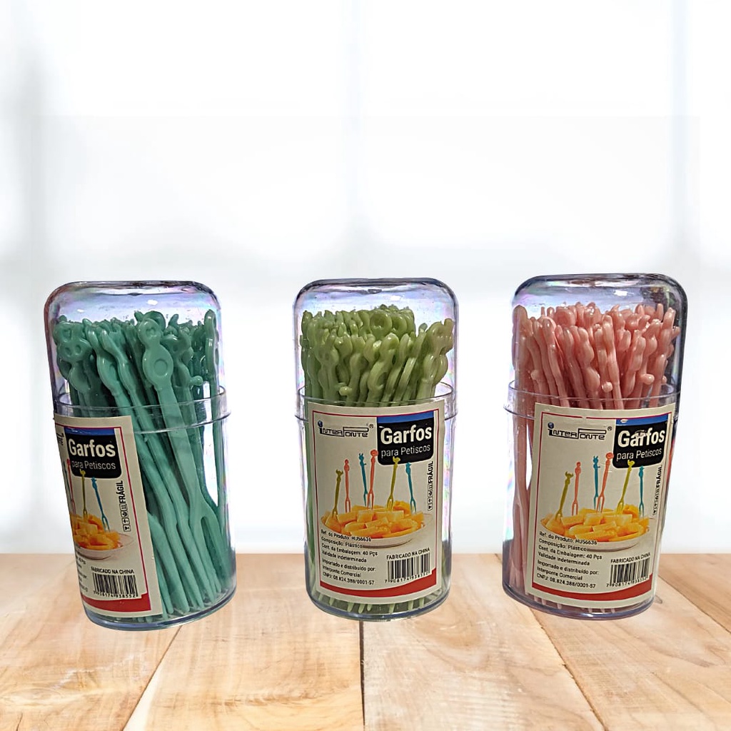 Garfo | Garfinho | Palito Para Frutas E Petiscos De Plástico Com Dispenser Reutilizável - 40 Unidades em Oferta na Shopee