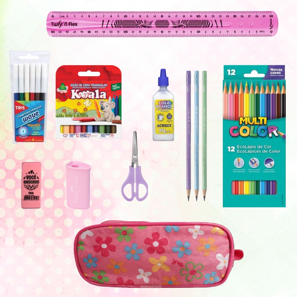 Kit Material Escolar Infantil Feminino E Estojo Completo Lápis De Cor Canetinha E Mais Shopee 5683