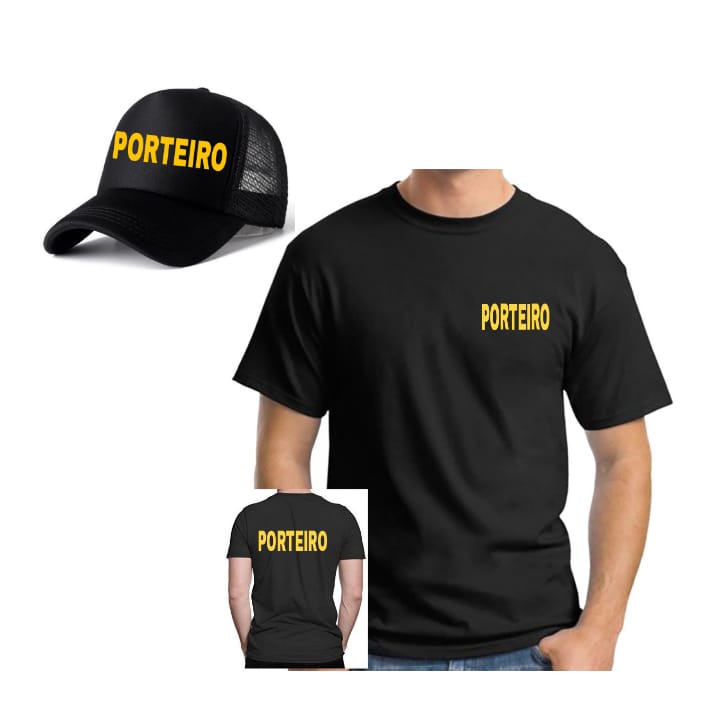 KIT CAMISETA + BONÉ PORTEIRO UNISSEX DE QUALIDADE R DISTRIBUIDORA
