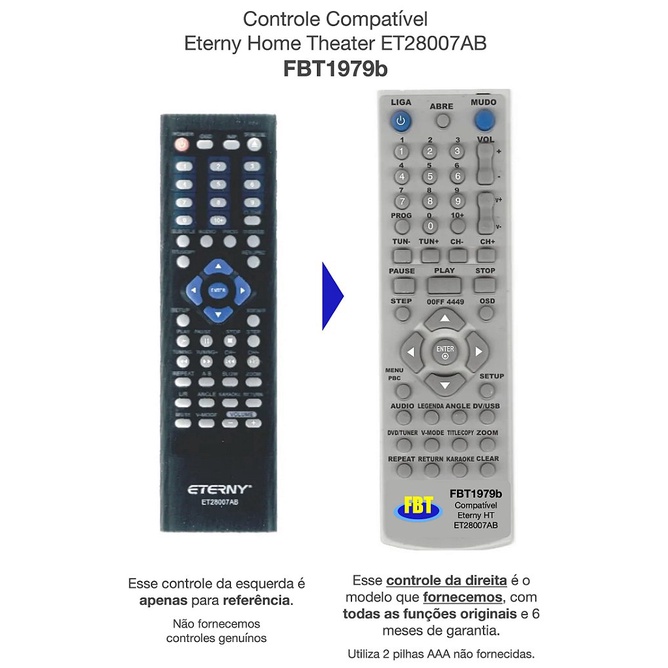 Controle Remoto Compatível Eterny Home Theater ET28007AB FBT1979b