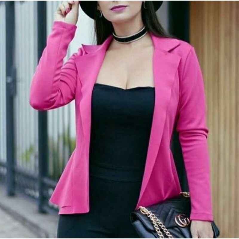 BLAZER Femenino em Neopreme p m g GG Várias cores com babado Terninho Social curto