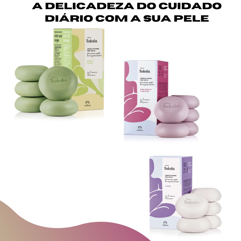 kit com 2 Caixas  De Sabonete Natura em Barra Puro Vegetal Todo dia - 5 Unidades 90 g