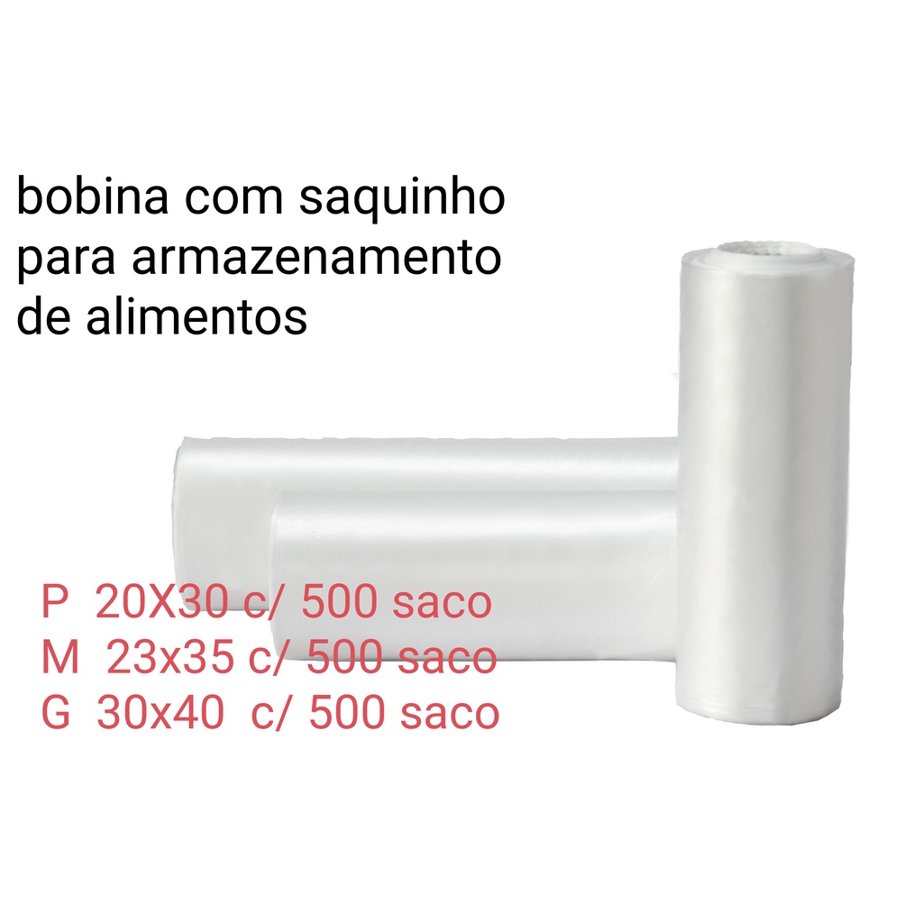 saco bobina picotada plástica freezer alimentos 35x45 1 rolo com 500unidades