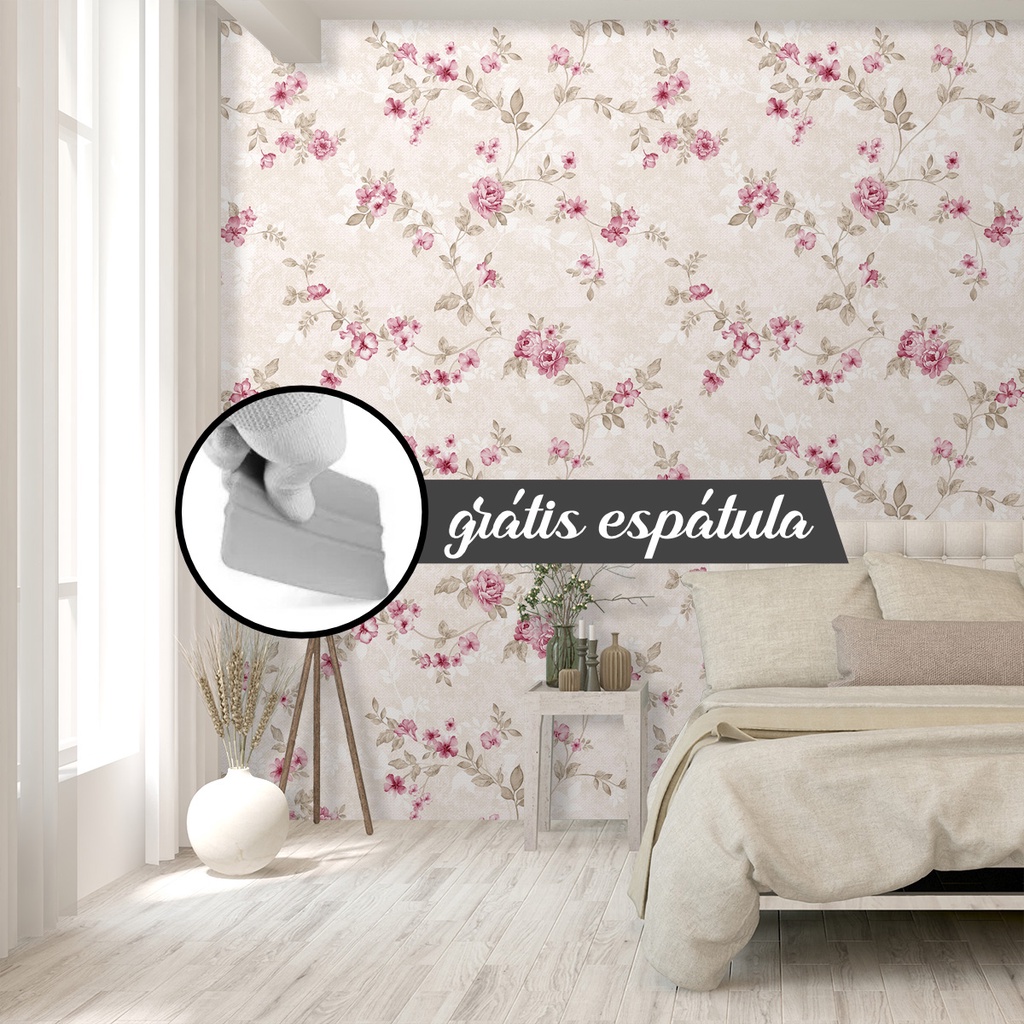 Papel de Parede (3 mts) Adesivo (+ Espátula) Arabesco Floral Vintage PN11459
