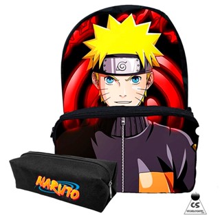 Kit Mochila E Estojo Naruto Personalizada Reforçada Bolso Lateral Alça Regulável