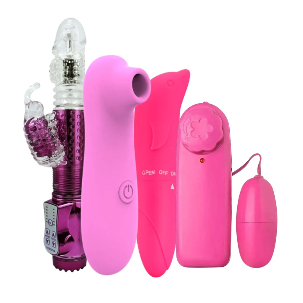 Kit Vibra Gold Daimond Sugador De Clitoris Vibrador Rotativo Golfinho Ponto G Bullet 8699