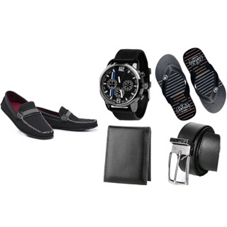 Kit 5 Produtos em 1 Mocassim Tecido + Chinelo + Carteira + Cinto + Relógio