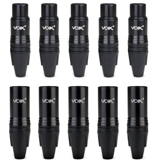 Kit 10 Plugs Canon Xlr Macho Fêmea Voik Pvk-pt Black Premium