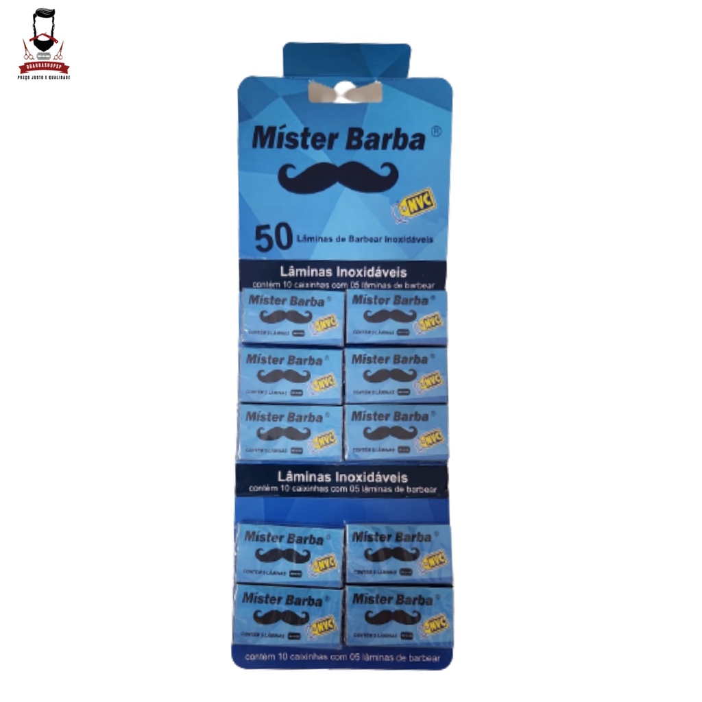 Lâmina De Barbear Mister Barba Cartela Com 50 Lâminas