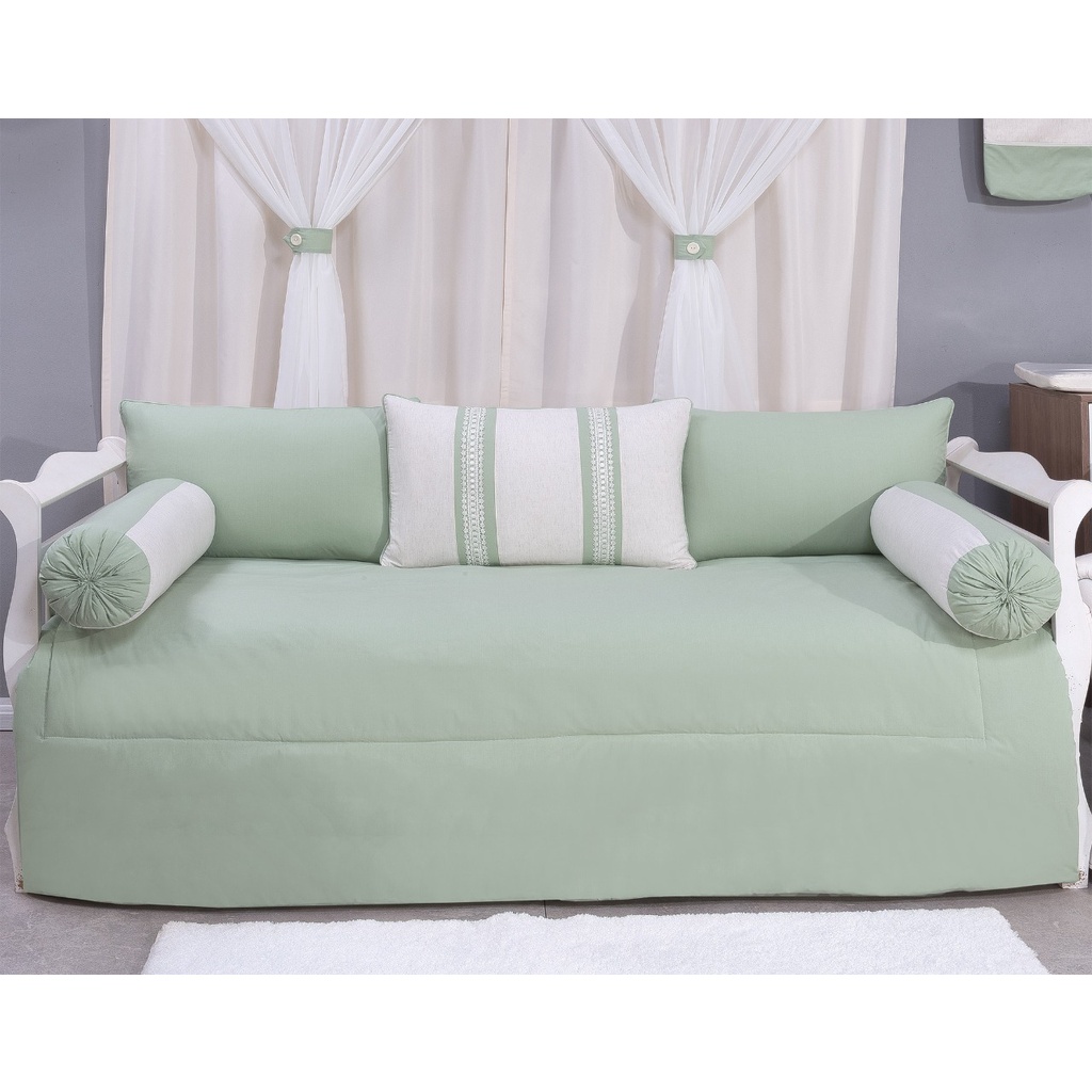KIT PARA BICAMA-( CAMA BABÀ) - FIORENCE VERDE- TECIDO DE LINHO COM DETALHES EM VERDE NEUTRO