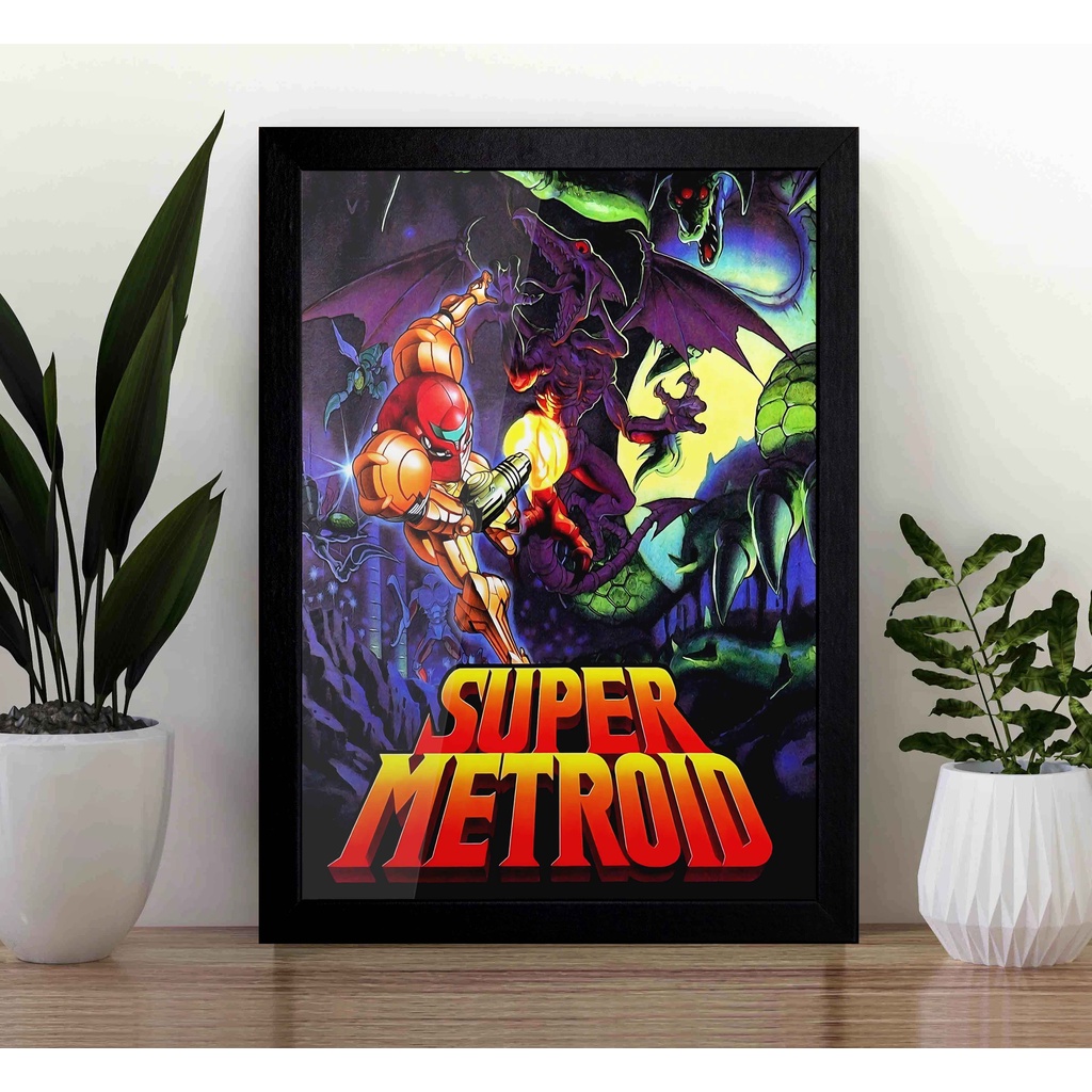 Quadro Super Metroid A3 - com Acrílico Na Frente (Tamanho 45.5 X 33 Cm) Poster Gamer Decorativo