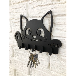 Porta Chaves Pet GATINHO em MDF Preto 5 Ganchos Cozinha Moderna Gato em Oferta na Shopee