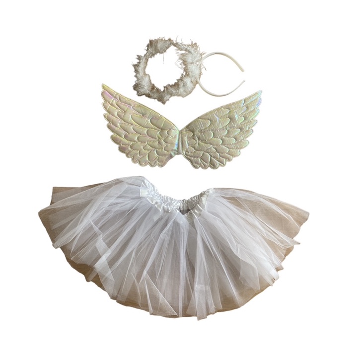 kit Fantasia Anjo branco com saia de tule carnaval infantil e adulto ...