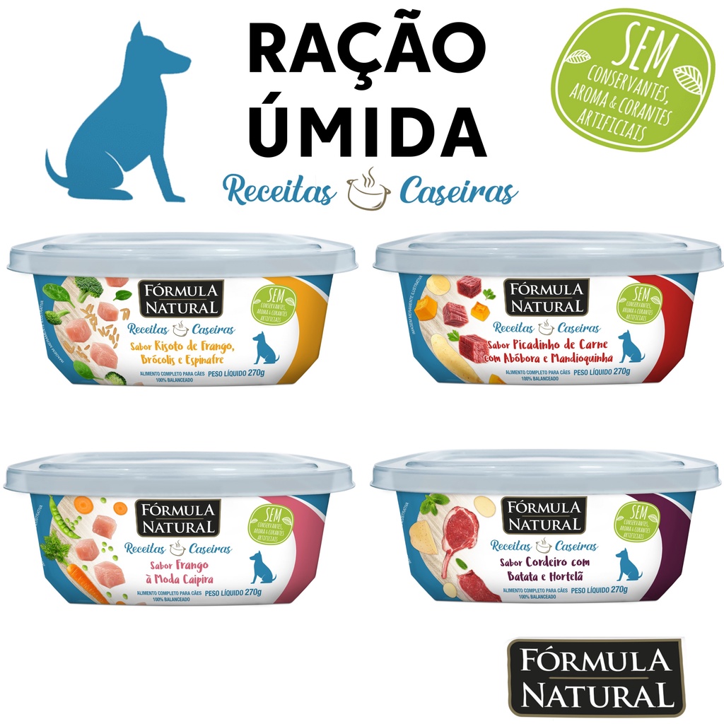 Ração Úmida Em Pote Para Cães Alimento Completo Fórmula Natural Receitas Caseiras