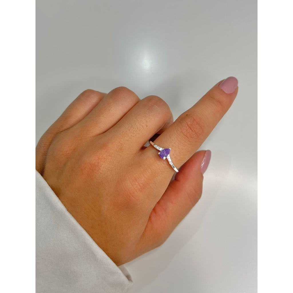 Anel Solitario Zirconia Gota Prata 925