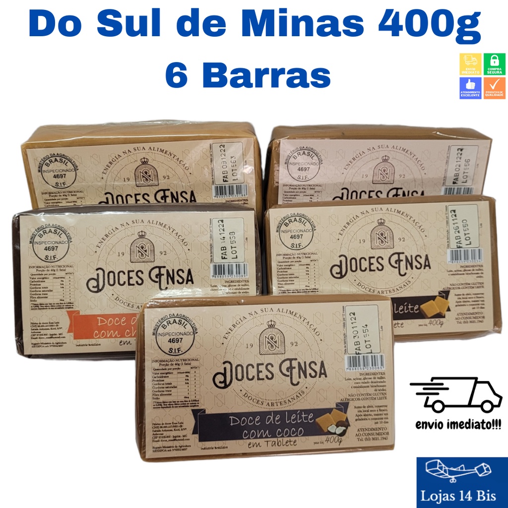 6 Doce de Leite Foundant Barras 400g Sabores Variados Sem Glúten Ensa Sul de Minas em Oferta na Shopee