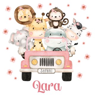 Adesivo para quarto Infantil bebê Menina safari flores personalizado