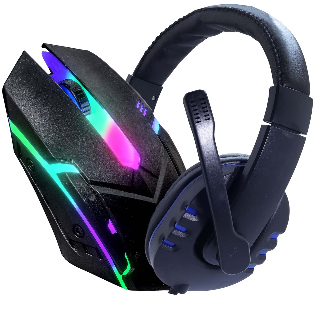 Kit Gamer Mouse LED RGB E Fone Headset Microfone USB P2 Computador Note