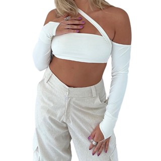 Cropped TOP Moda Tendencia 2023 Manga Longa Com Dedeira