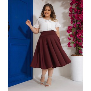 Saia Midi Godê Bordo P Ao G3 Moda Feminina - Loja Via Brás