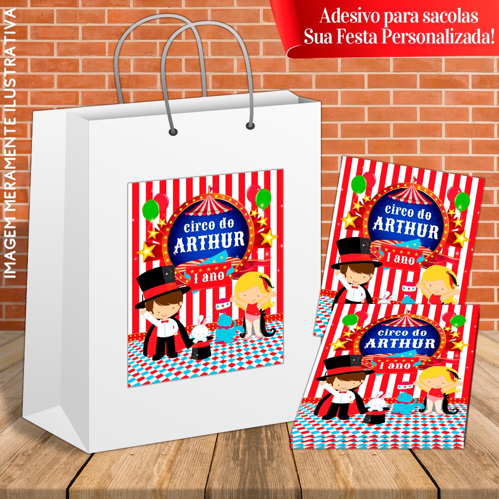 10 Adesivos Personalizados Para Sacolas Circo