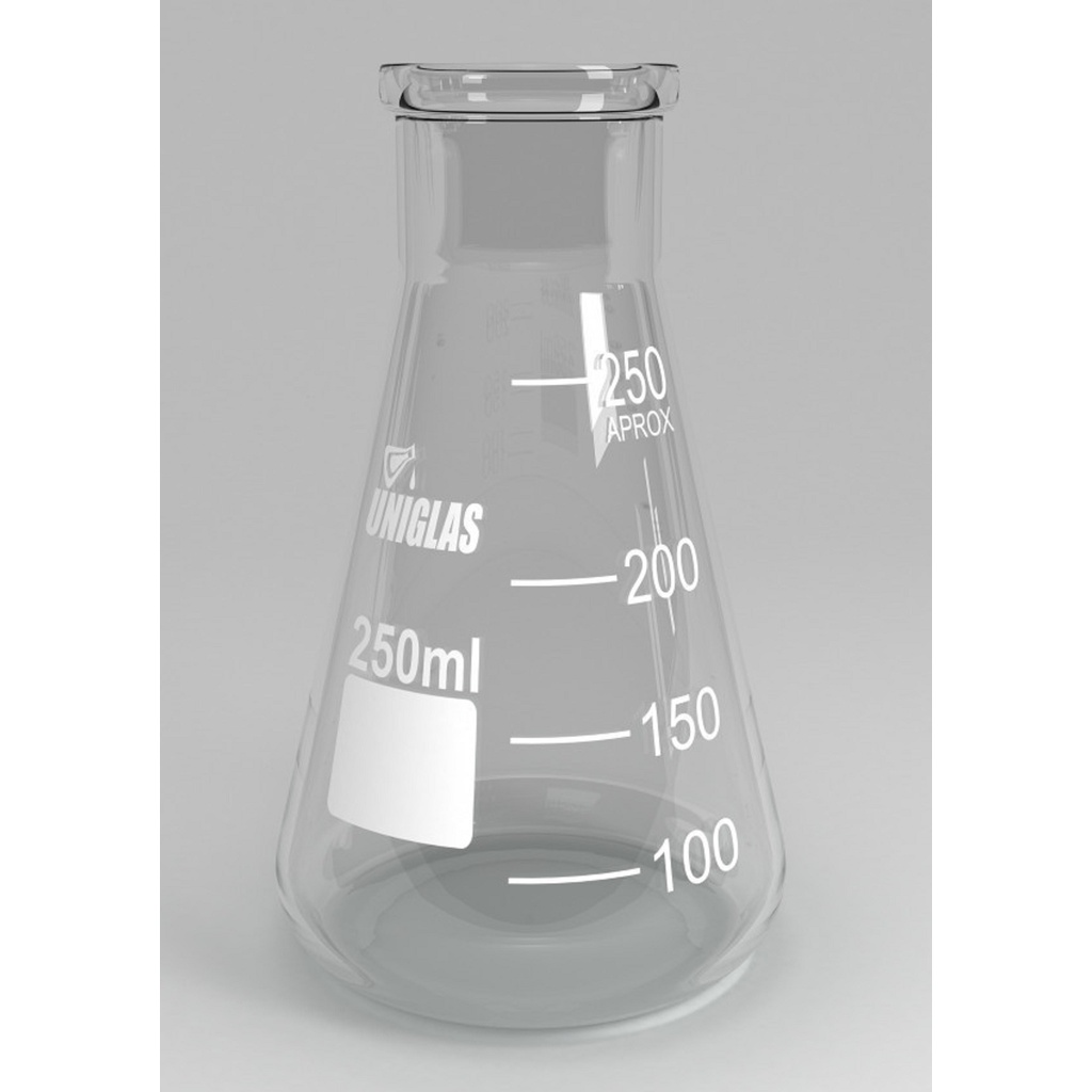 Frasco Erlenmeyer Boca Larga Boro 3.3 (500ºC), Graduado Capapacidade 250ml, Original Uniglas