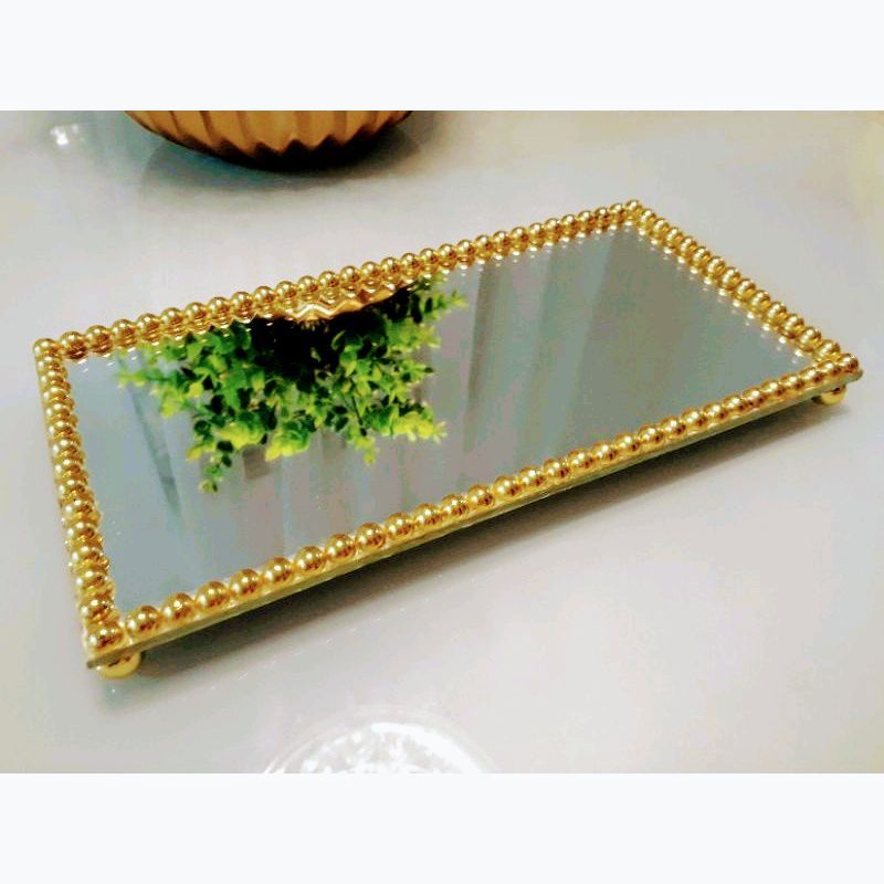 MEGA PROMOÇÃO Bandeja Espelhada Decorativa Luxo Pérolada Strass Original Sala Lavabo Banheiro