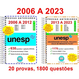 Unesp 1 Fase até 1800 questões Provas Anteriores + gabarito OFICIAL