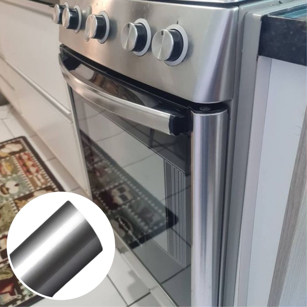 Papel Contact Vinil Adesivo Prata Inox P/ Envelopamento Geladeira Móveis Lavável em Oferta na Shopee